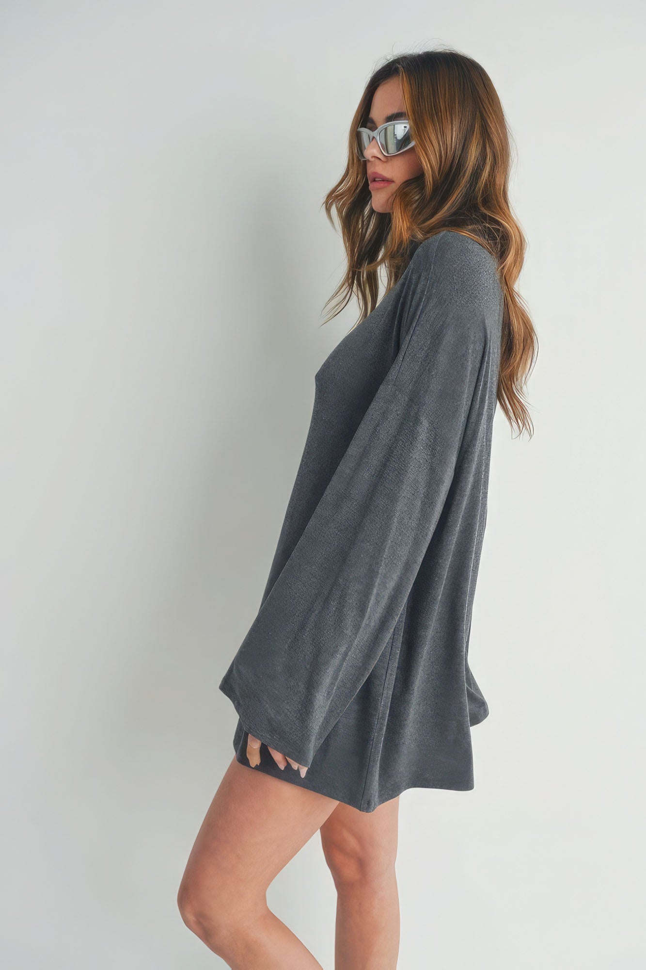 Charcoal Glam Belle Sleeve Turtleneck Dress